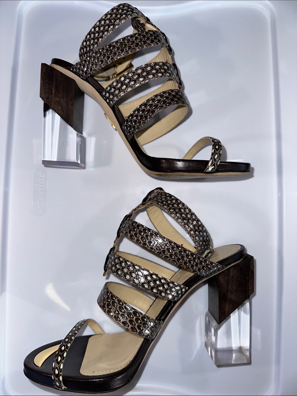 🤎 Maiyet Python-Embossed Leather Lucite Heel Sandals | IT 38.5 / Retail $950